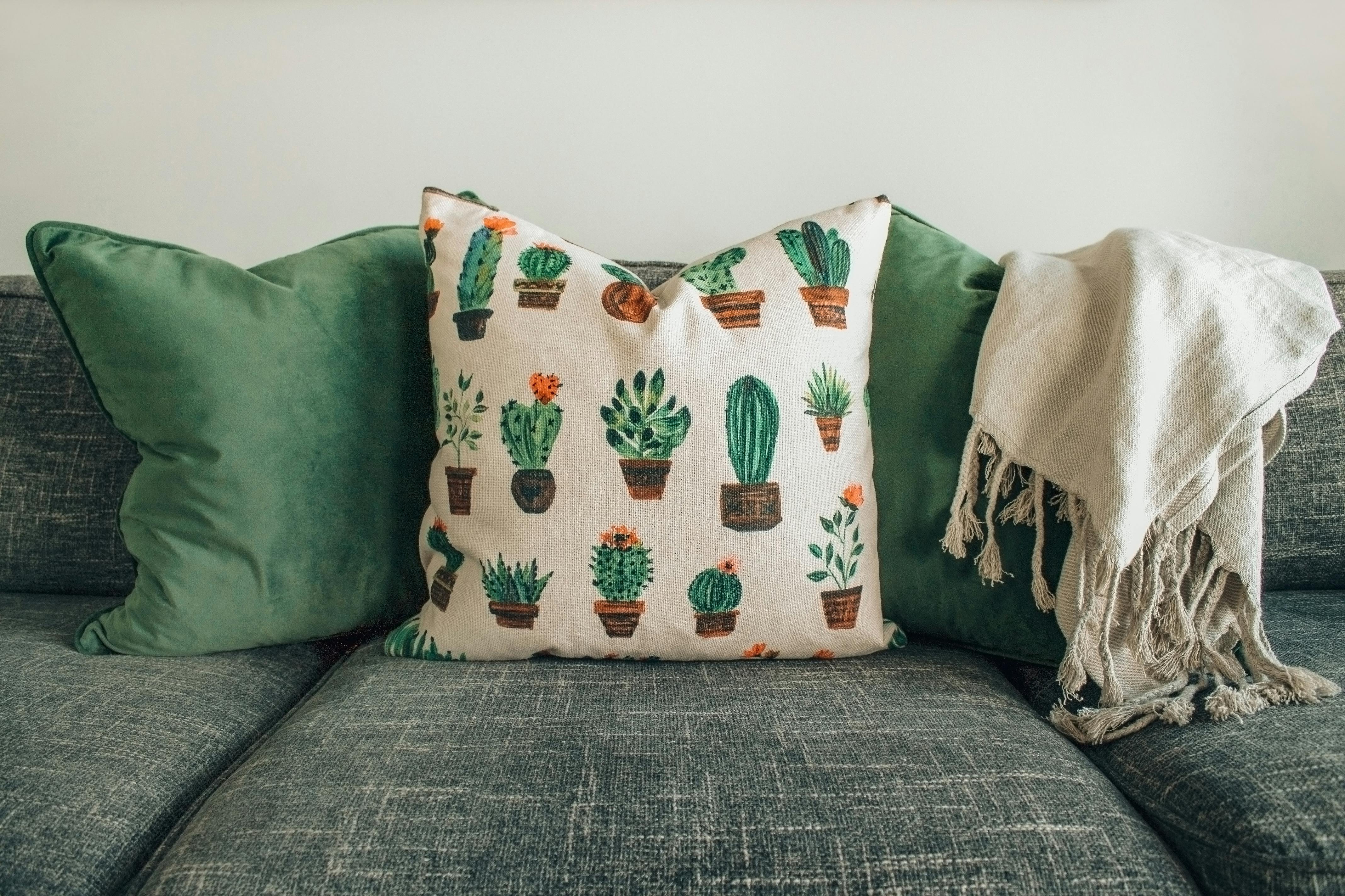 Decorative cushion covers on sofa